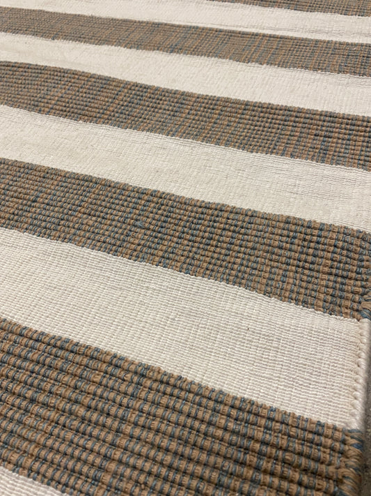Archive Sale Outdoor Kamden Stripe - Blanco & Teal Tweed 4ft x 6ft